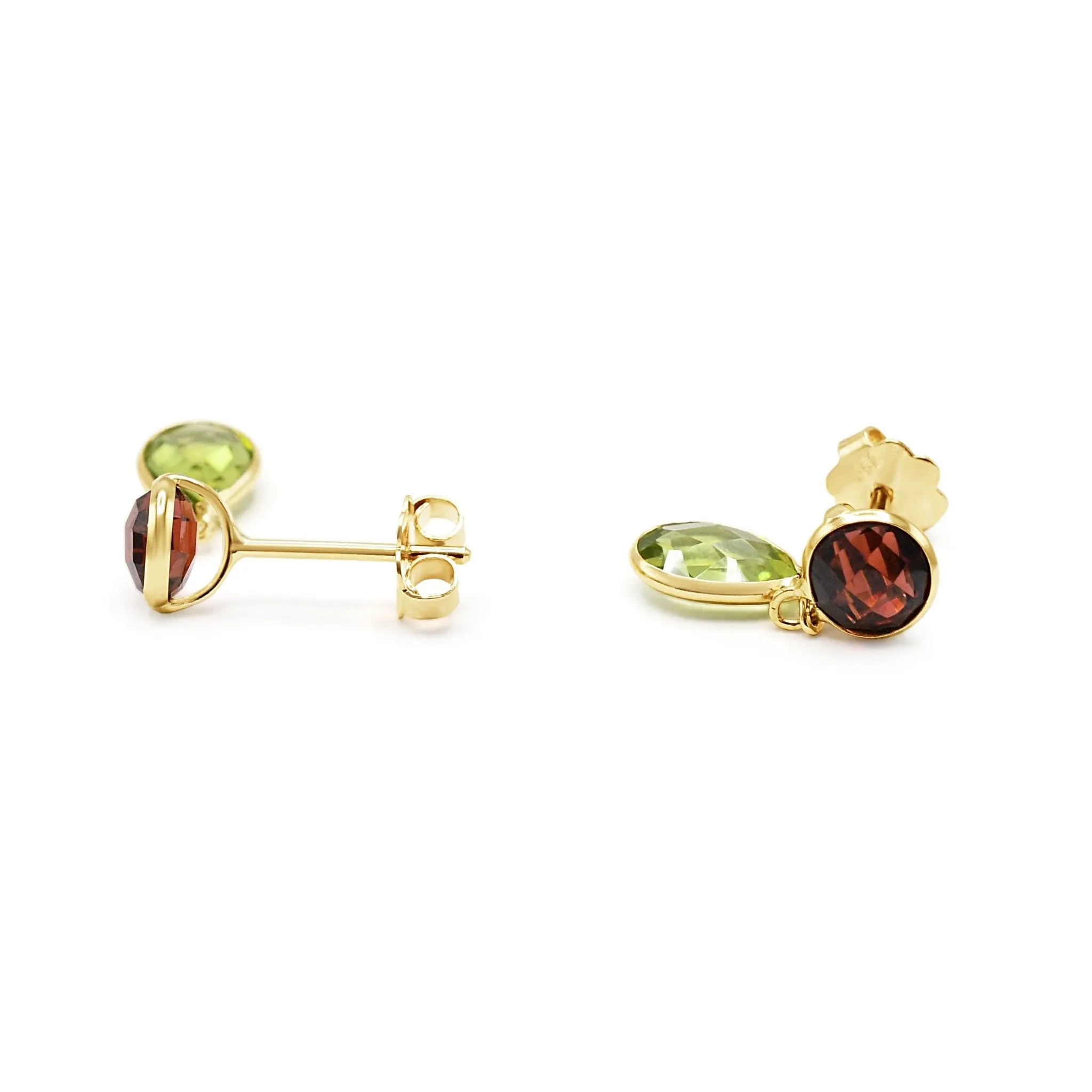 Peridot & Garnet Earrings - 18ct Yellow Gold