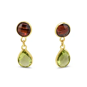 Peridot & Garnet Earrings - 18ct Yellow Gold