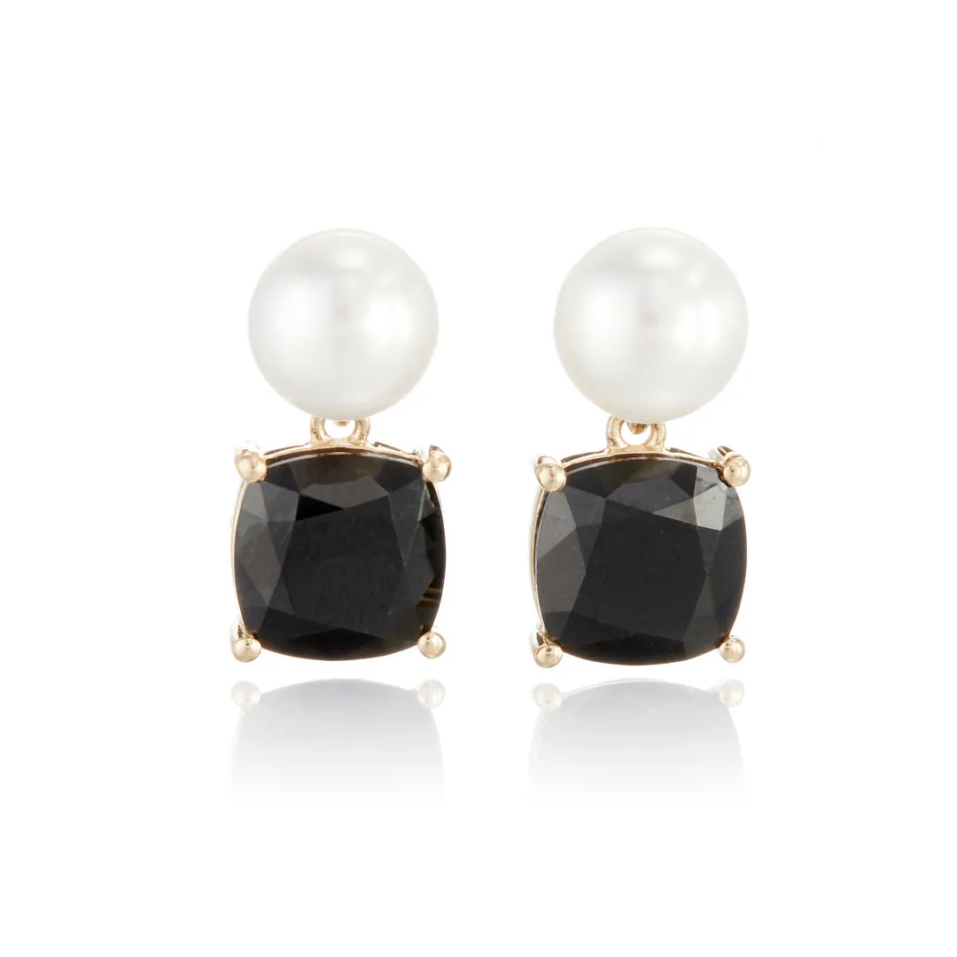 Piazza Earrings with Pearls & Black Jade