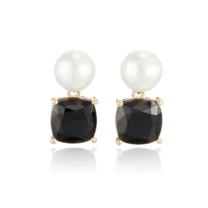 Piazza Earrings with Pearls & Black Jade