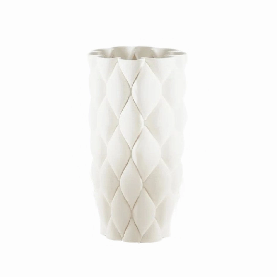 Pillowed - Printed Matte White Cylinder Vase mini ornamental plant  