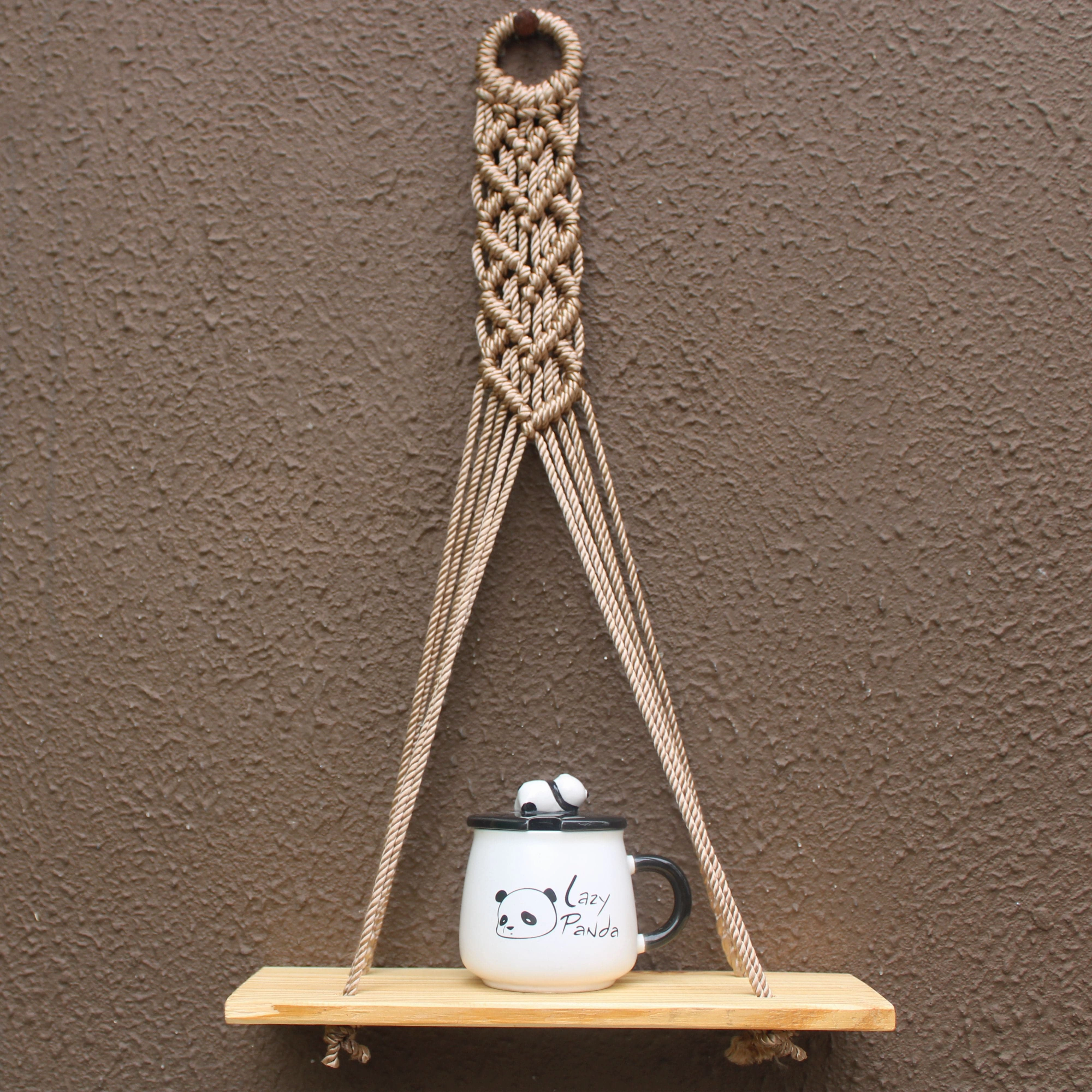 Pine Heart Brown Macrame Rope Wall Hanging Shelf