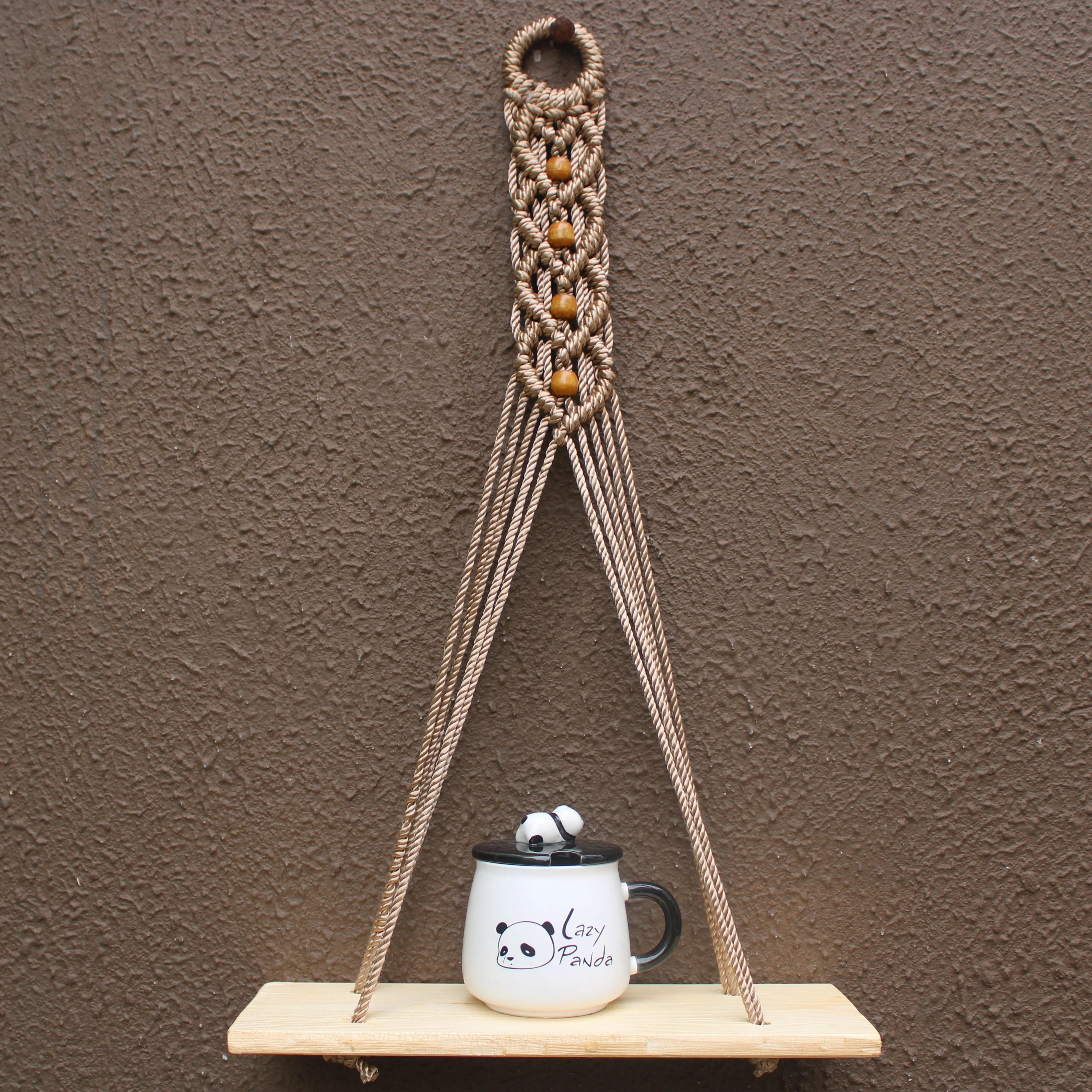 Pine Heart Brown Macrame Rope Wall Hanging Shelf cactus succulent plant  