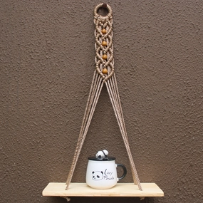 Pine Heart Brown Macrame Rope Wall Hanging Shelf cactus succulent plant  