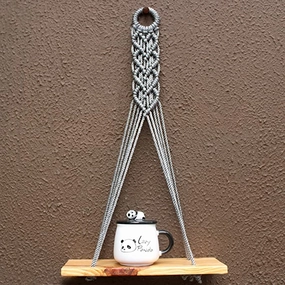 Pine Heart Grey Macrame Rope Wall Hanging Shelf cactus succulent plant  