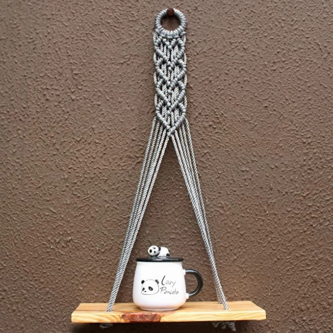 Pine Heart Grey Macrame Rope Wall Hanging Shelf cactus succulent plant  