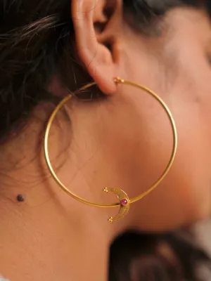 Pink Color Gold Plated Temple Earrings - TR-EAR58P