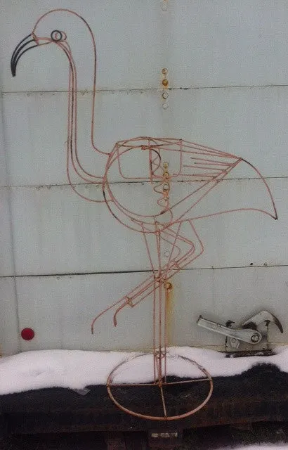 Pink Frilly Flamingo wire Plant Holder Yard Decor decorative plants  