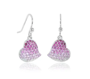 Pink Ombre Ruby & Sapphire Heart Drop Earrings