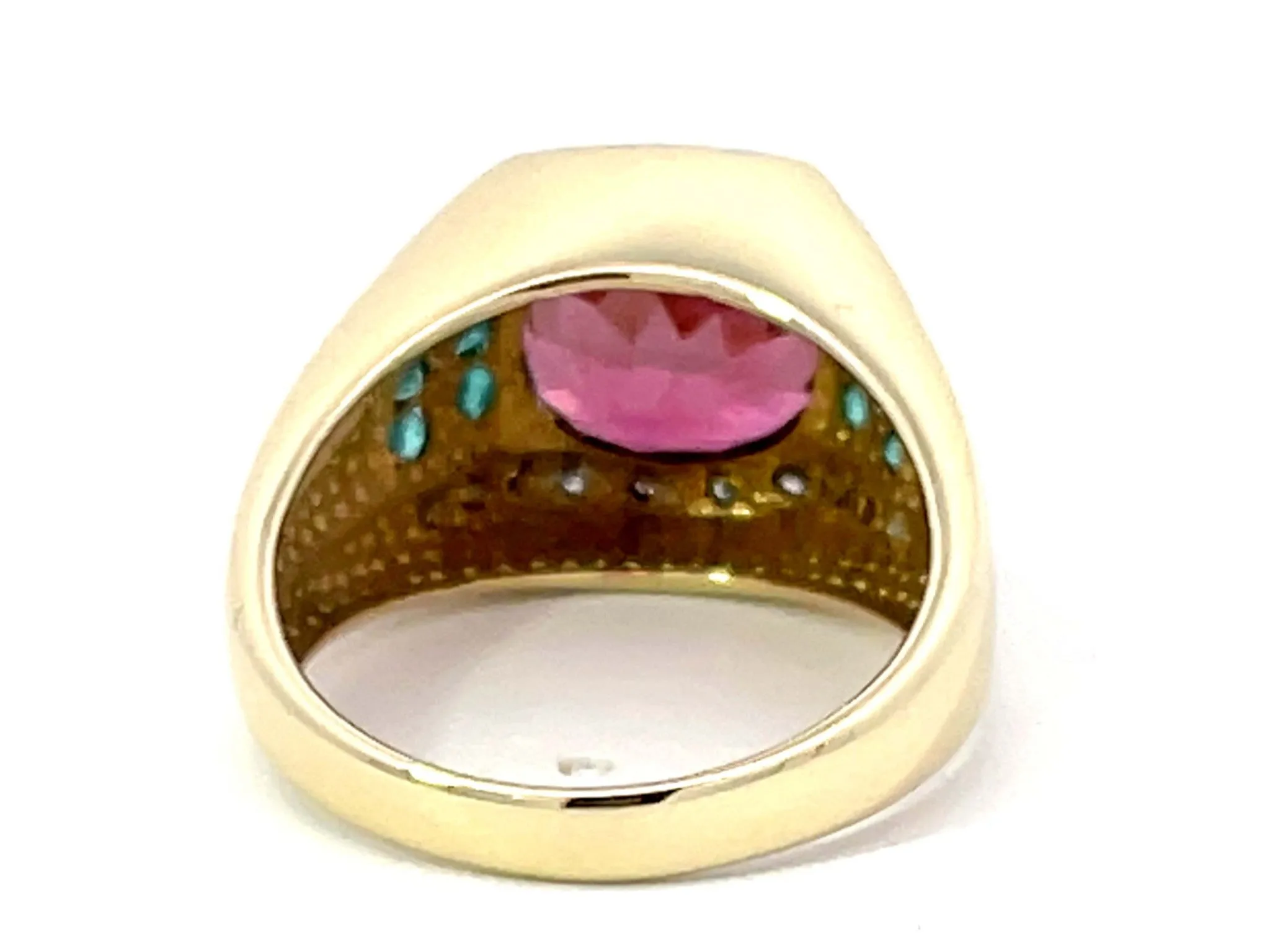 Pink Rubellite Garnet, Blue Paraiba and Tourmaline Diamond Ring 14k Yellow Gold