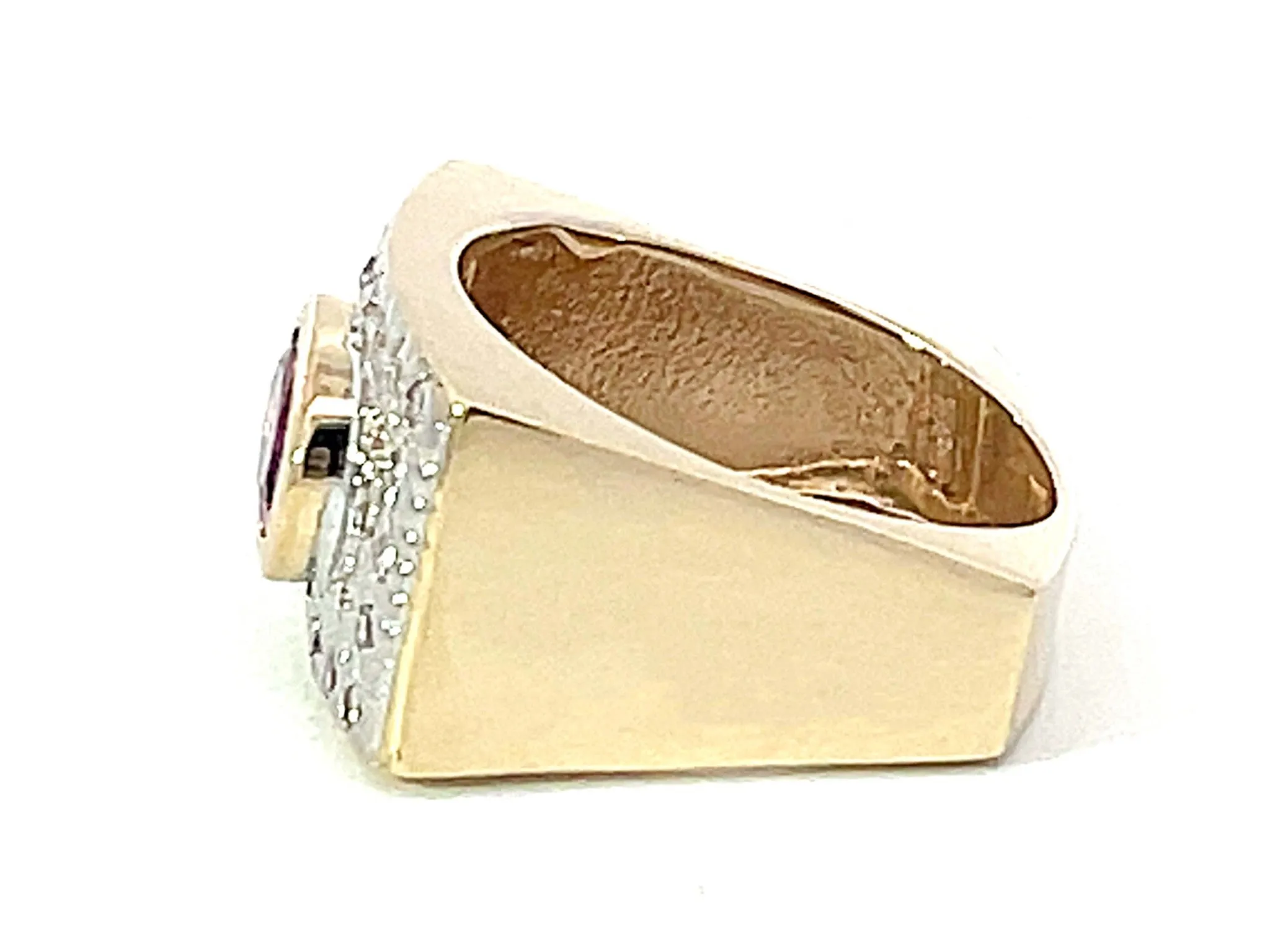 Pink Tourmaline and Diamond Wide Ring in 14k Yellow Gold