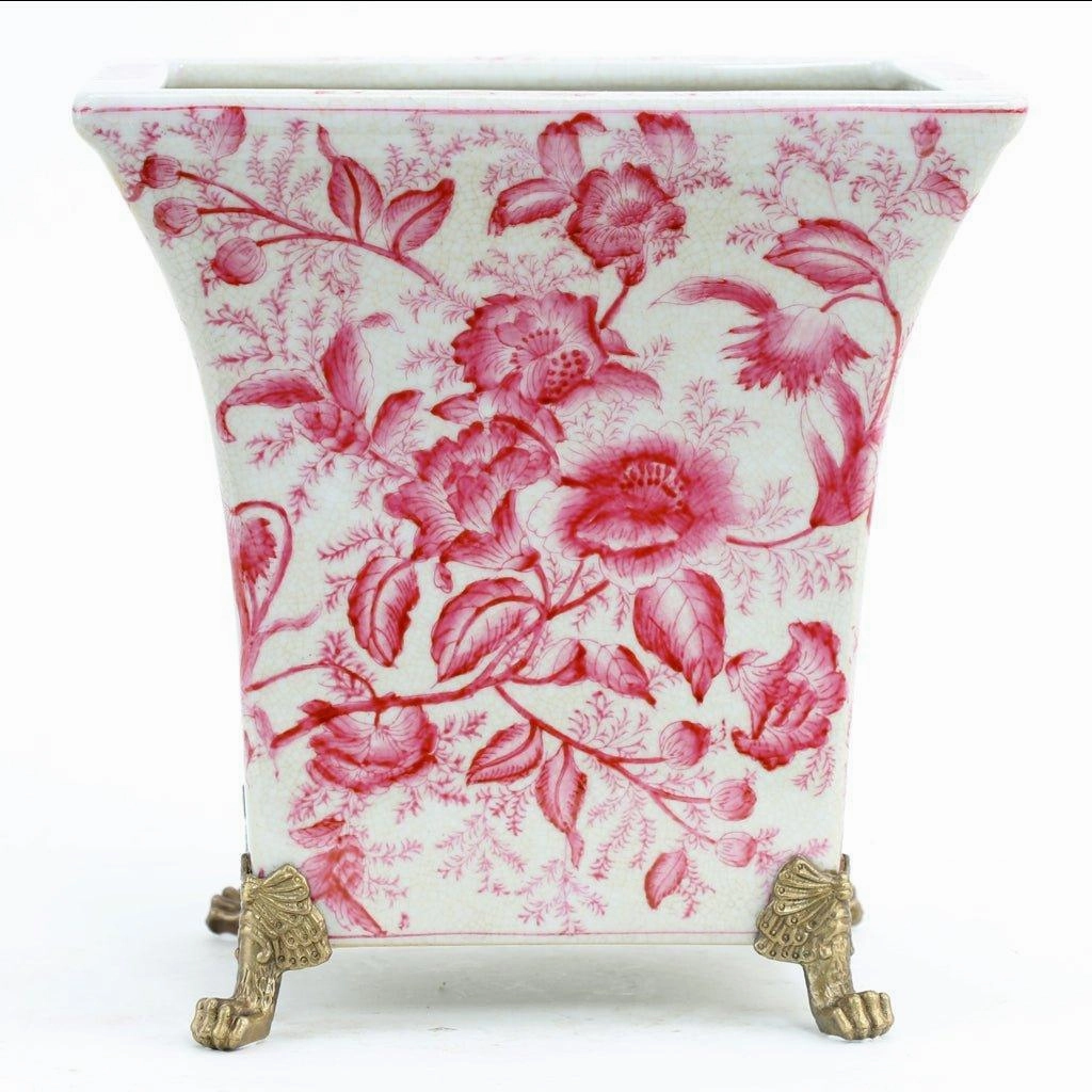 Pink and White Primrose Porcelain Square Planter plant seeds  