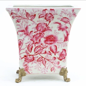 Pink and White Primrose Porcelain Square Planter plant seeds  