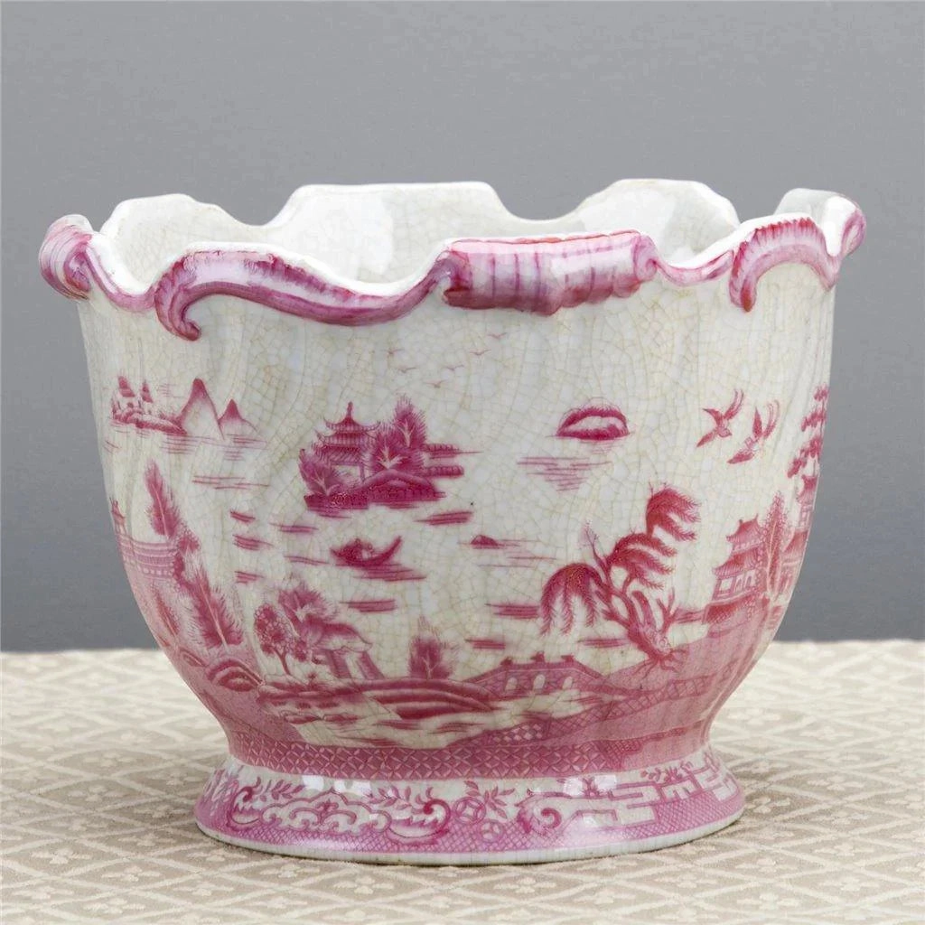 Pink and White Willow Porcelain Round Planter