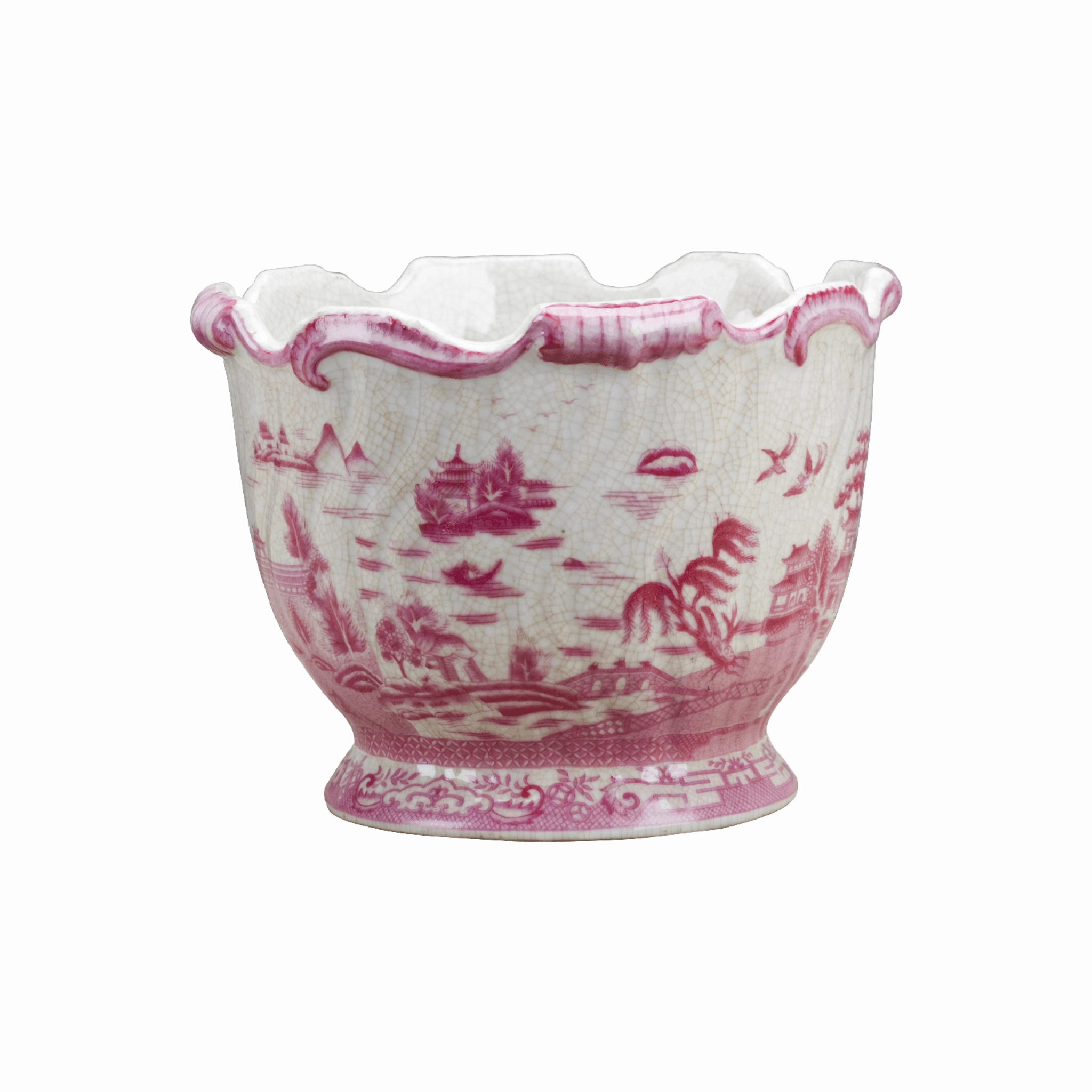 Pink and White Willow Porcelain Round Planter plant seeds  
