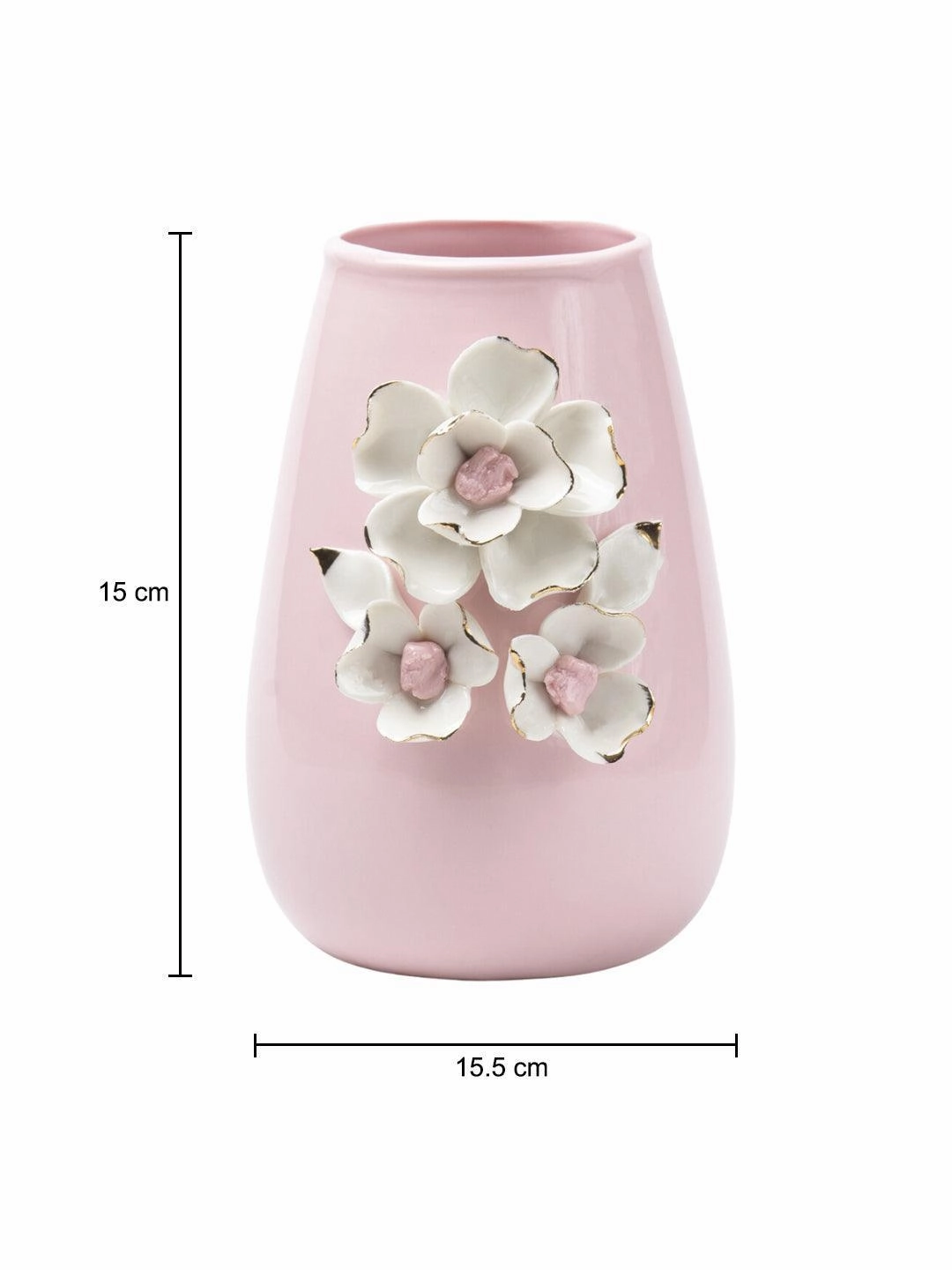Pink Ceramic Vase - Engraved Floral & Ribbed Pattern, Flower Holder