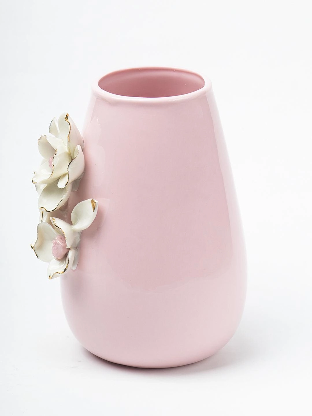 Pink Ceramic Vase - Engraved Floral & Ribbed Pattern, Flower Holder