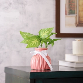 Pink WaveCera Vase small outdoor greenery  