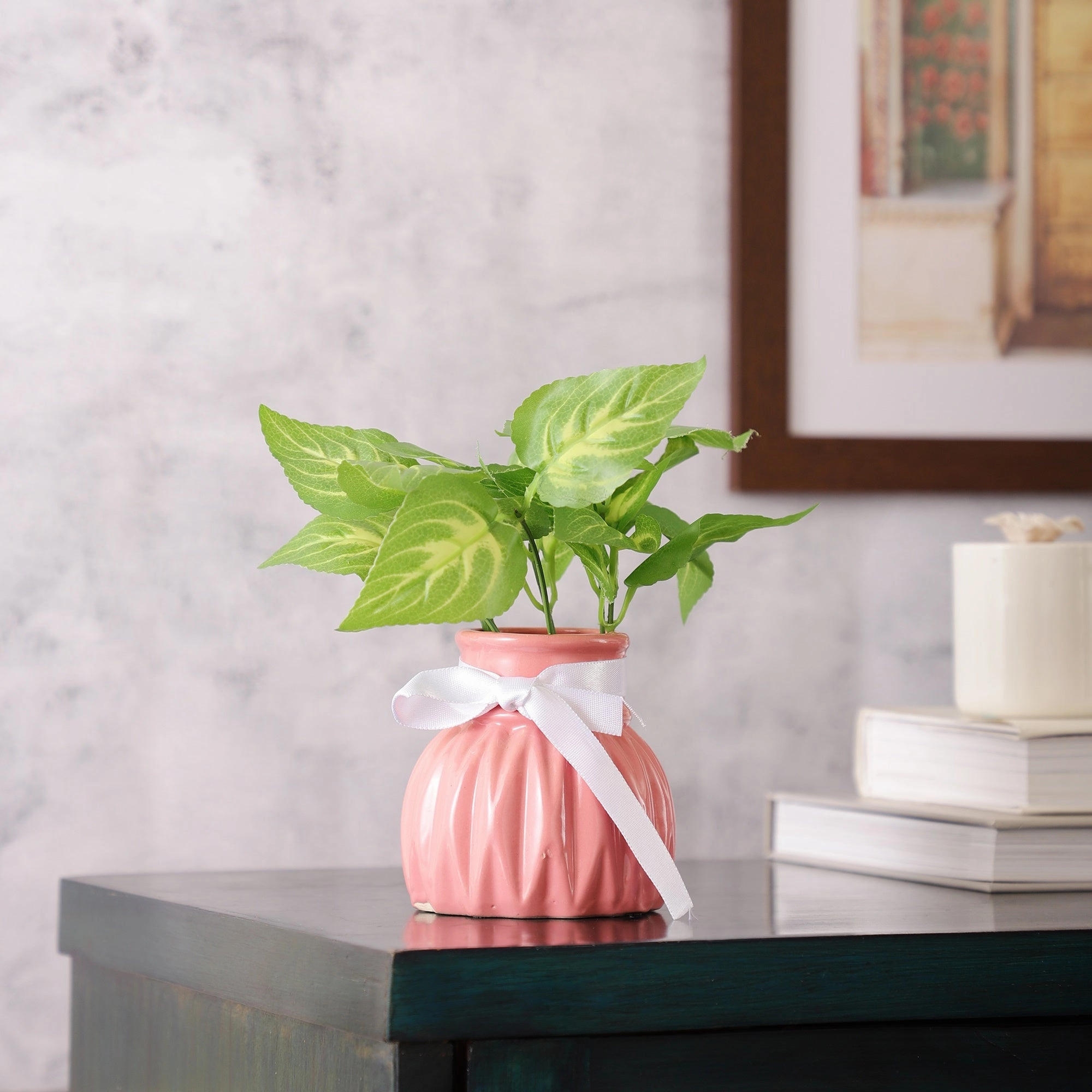 Pink WaveCera Vase small outdoor greenery  