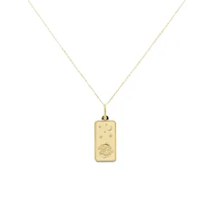 Pisces Zodiac Dog Tag Necklace in 14K Yellow Gold