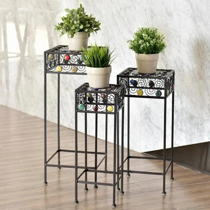 Plant Stand: 3 Pieces Square Decor Metal Plant Stand cactus succulent plant  