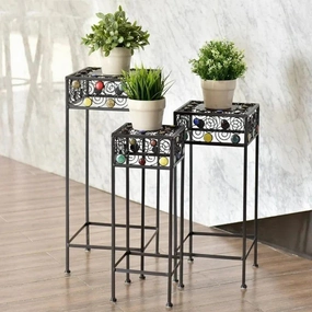 Plant Stand: 3 Pieces Square Decor Metal Plant Stand cactus succulent plant  