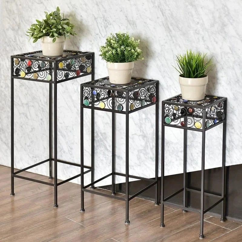 Plant Stand: 3 Pieces Square Decor Metal Plant Stand