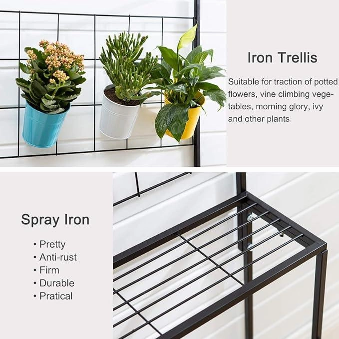 Plant Stand 3-Tier Hanging Shelves Flower Pot Organizer Multiple Flower Display Holder Indoor Outdoor Heavy Duty Potted Planter Rack Unit with Grid Panel for Living Room Balcony