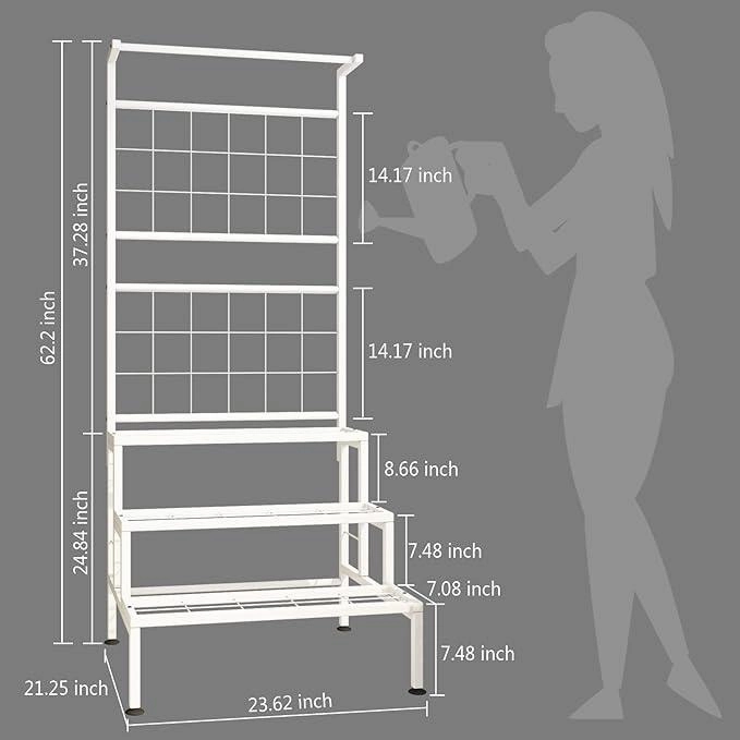 Plant Stand 3-Tier Hanging Shelves Flower Pot Organizer Multiple Flower Display Holder Indoor Outdoor Heavy Duty Potted Planter Rack Unit with Grid Panel for Living Room Balcony