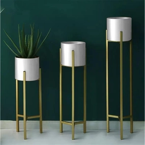 Plant Stand | 3 pcs Modern Planters for Indoor Plants | Metal Floor Planter Set with Foldable Stand (Pack of 3) cactus succulent plant  