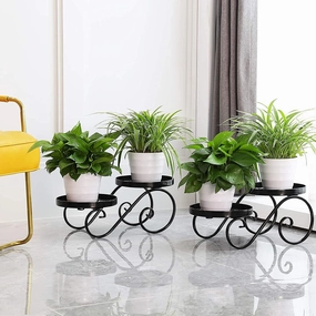 Plant Stand for Indoor Black Plant Stand Floor Flower Pot Plant Holder Indoor Outdoor Flower Rack Display for Flower Pot Metal Garden Container Round Supports Rack (2 Piece) cactus succulent plant  