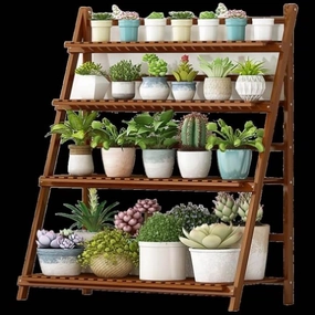Plant Stand Outdoor Indoor Garden Wood Bamboo Shelf Folding 100CM Length V63-837771 cactus succulent plant  