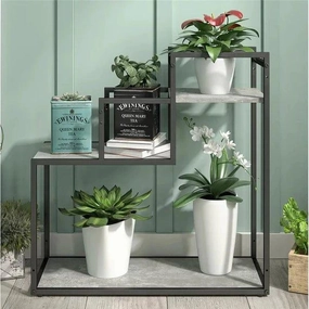 Plant Stand: Rectangular Multi-Tiered Plant Stand (Light Concrete) cactus succulent plant  