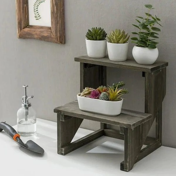 Plant Stand: Solid Wood 2 shelves Plant Stand