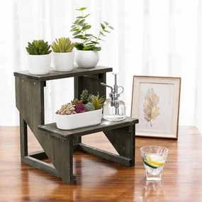 Plant Stand: Solid Wood 2 shelves Plant Stand cactus succulent plant  