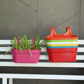 Plastic Double Hook Railing Pot- Set of 4 classic flowerpot  