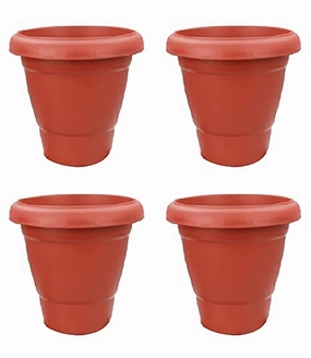 Plastic Planter Pots with Tray (Brown), Pack of 4 classic flowerpot  