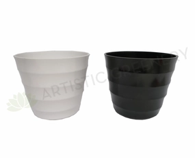 Plastic Pot Round (Thick Lines) - Black / White outdoor greenery  