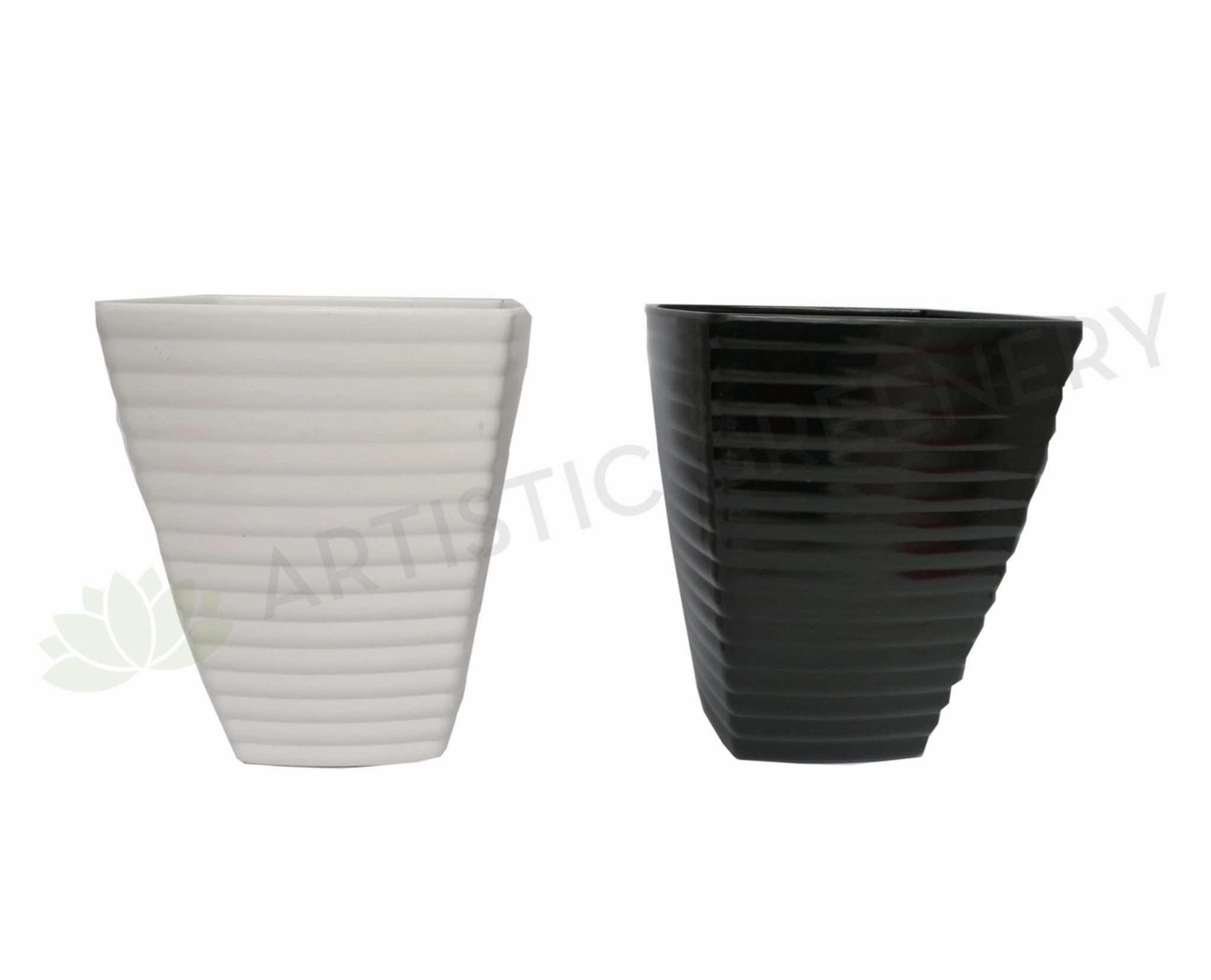 Plastic Pot Tapered - Black / White outdoor greenery  
