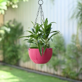 Plastic Rattan Hanging 7.6" Pot With Chain- Set of 4 classic flowerpot  