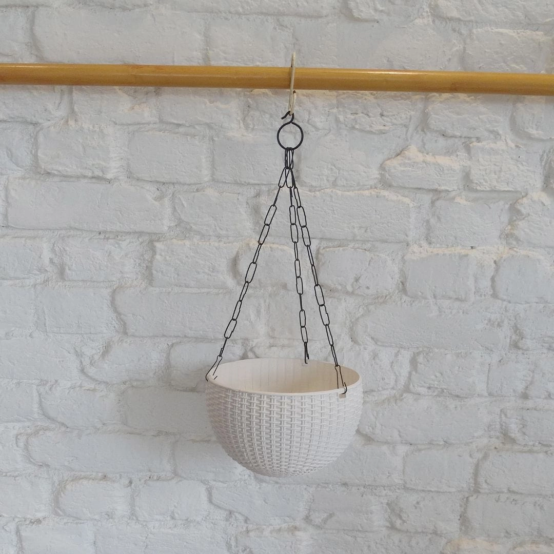 Plastic Rattan Hanging Pot, Dia 8.2 Inch