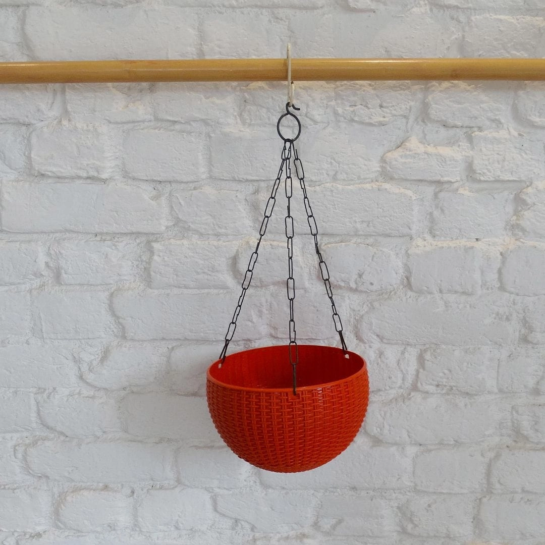 Plastic Rattan Hanging Pot, Dia 8.2 Inch