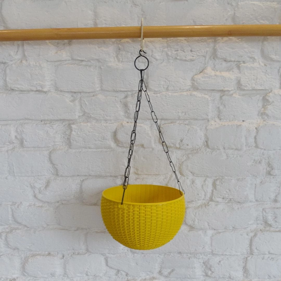 Plastic Rattan Hanging Pot, Dia 8.2 Inch
