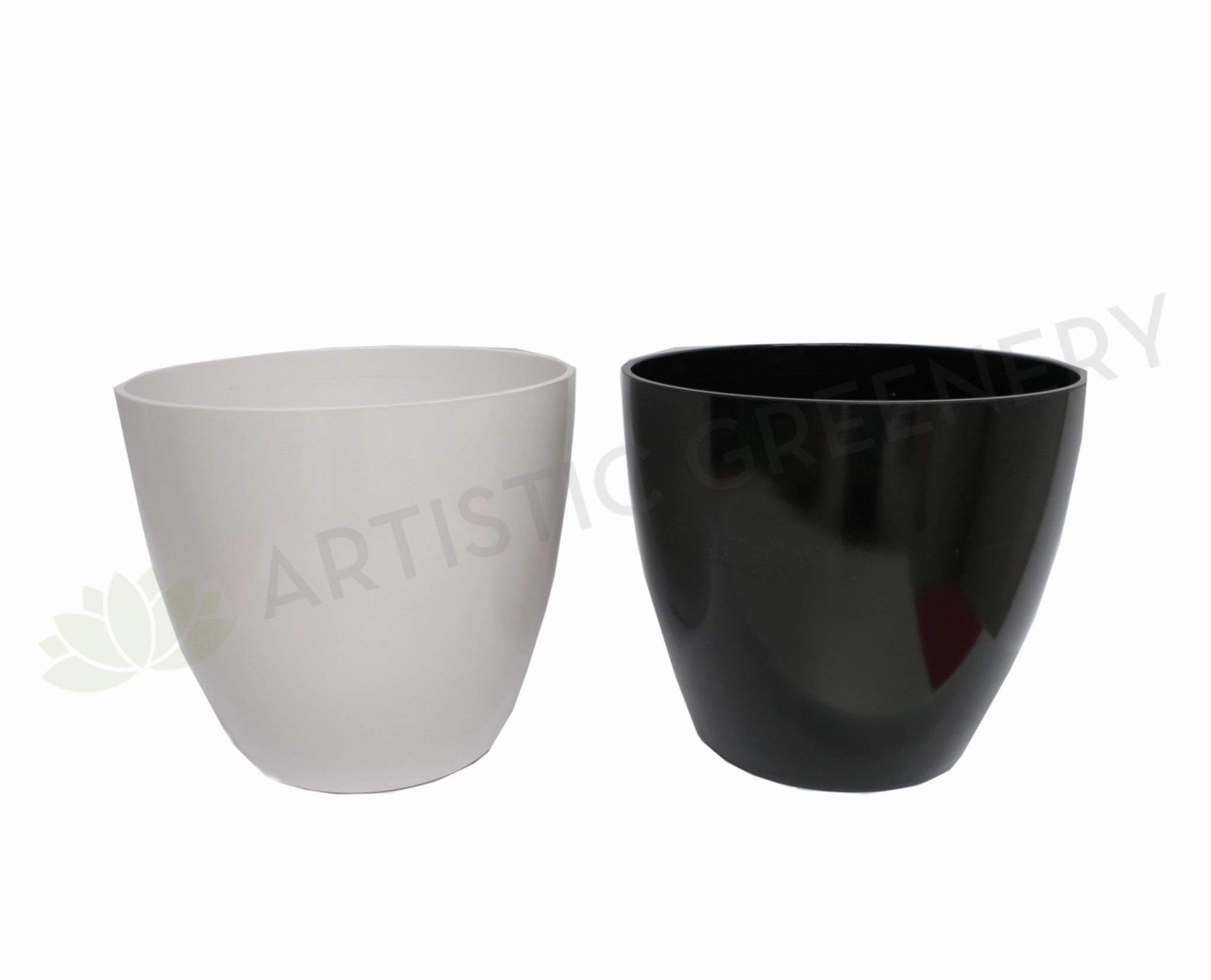 Plastic Round Pot Plain - Black / White outdoor greenery  