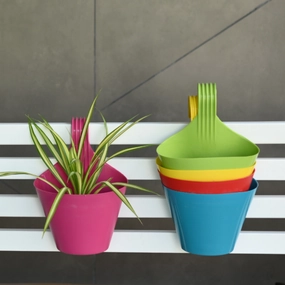 Plastic Single Hook Railing Pot- Set Of 3 desktop planter  