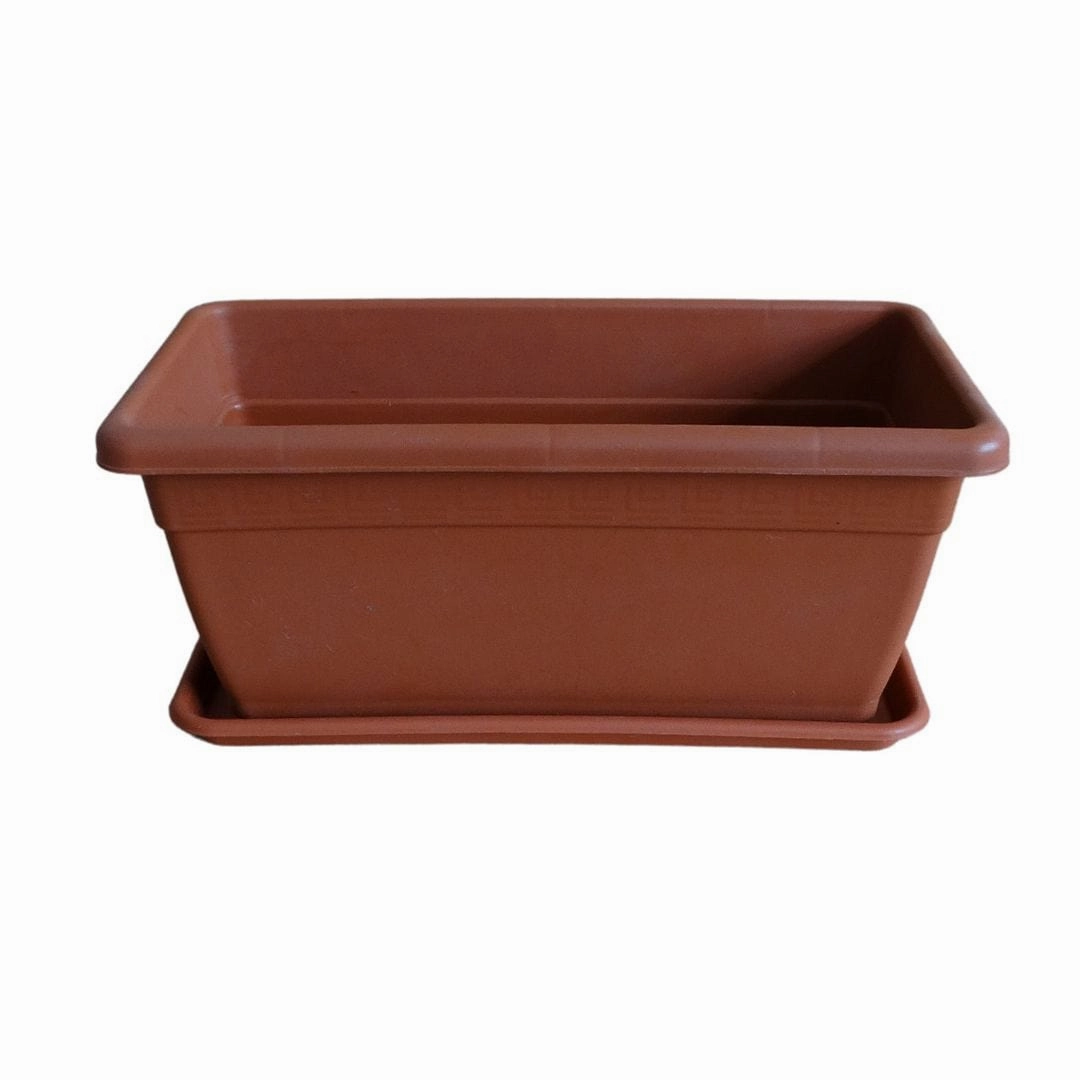 Plastic Window Planter With Tray , Terracotta Colour