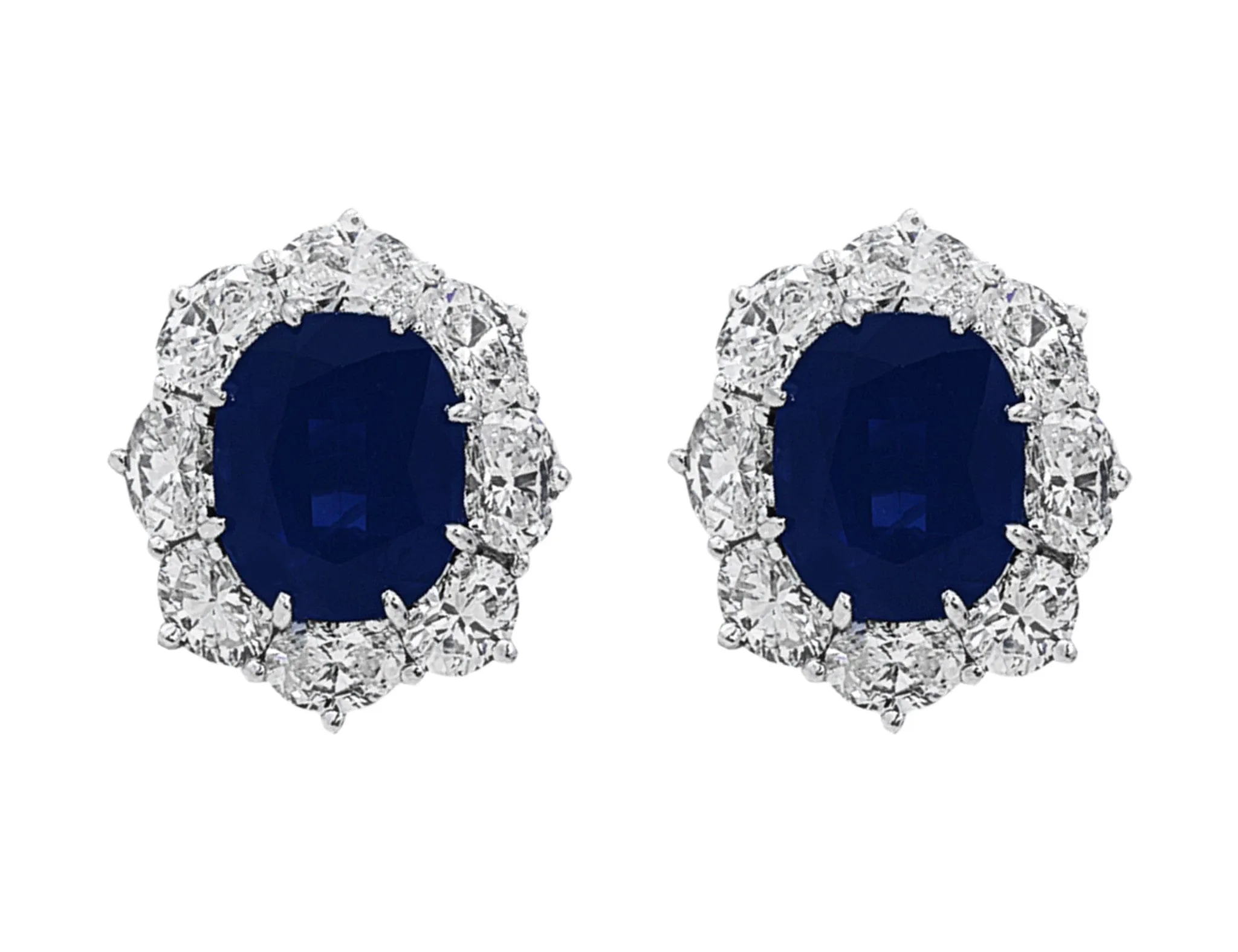 Platinum Estate Oval Sapphire Diamond Earrings
