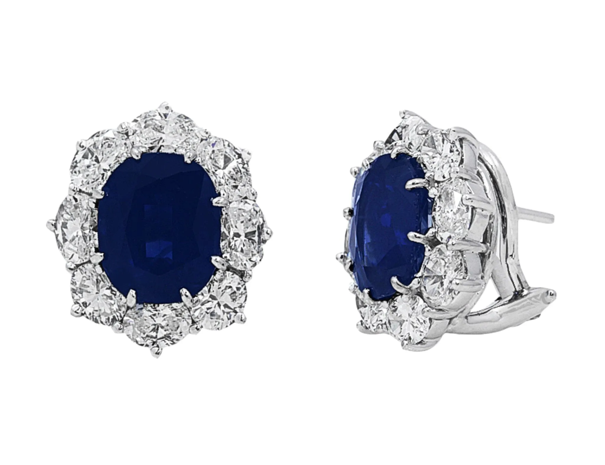 Platinum Estate Oval Sapphire Diamond Earrings
