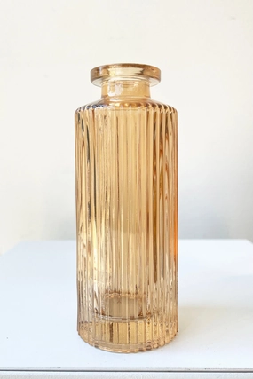 Pleated Medicine Bud Vase amber dried green plant  