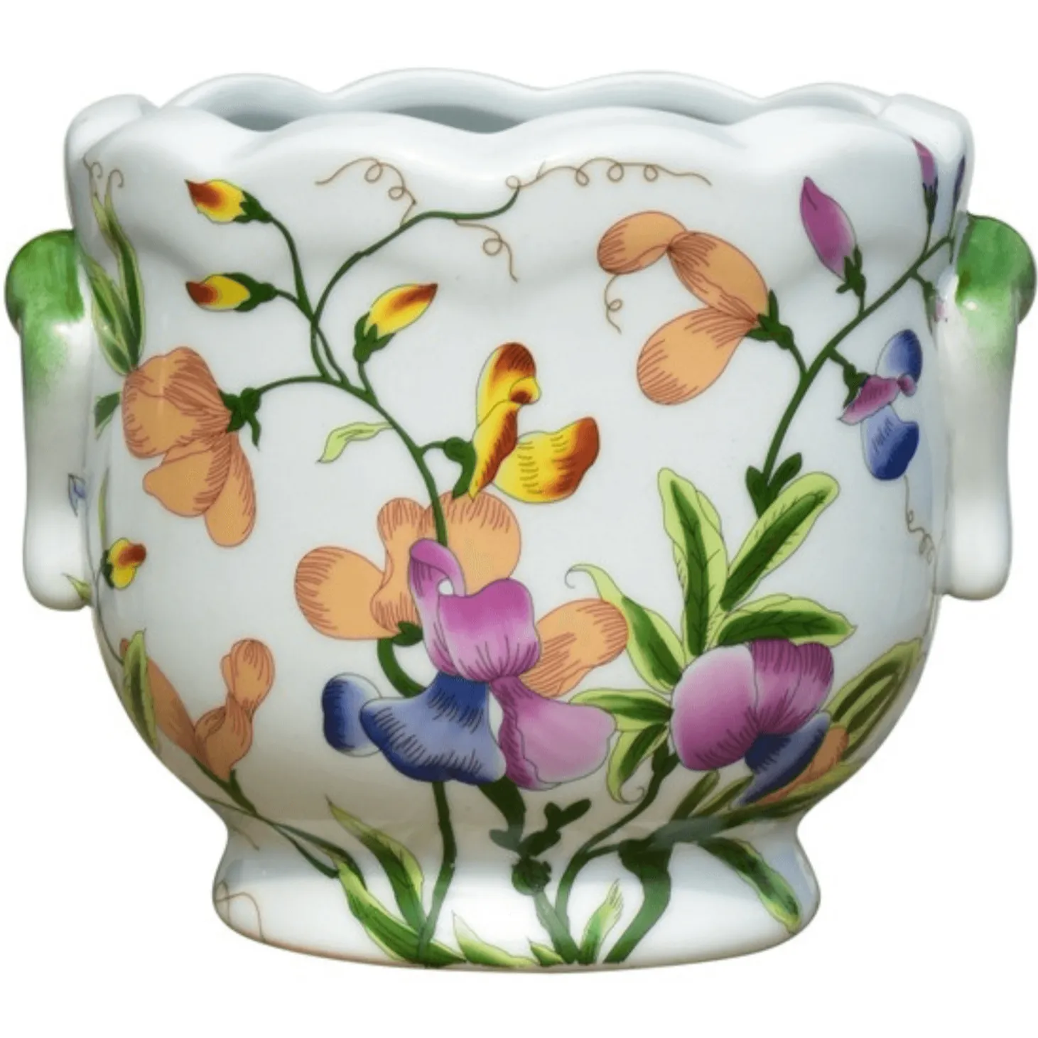 Porcelain Floral Motif Scalloped Edge Cachepot dried flowers  